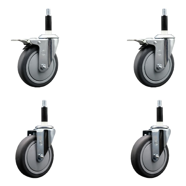Service Caster 5'' Thermoplastic Rubber Swivel 7/8'' Expanding Stem Caster Set 2 Total Lock Brakes, 4PK SCC-EXTTL20S514-TPRB-2-S-2-78 - main